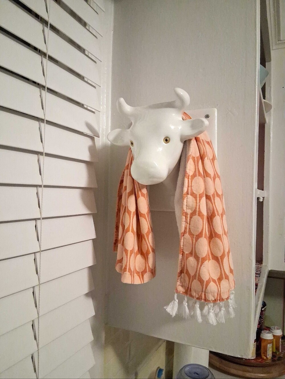 Vintage White Ceramic Cow Head Wall Hook